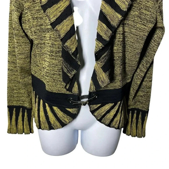 Ming Wang Blazer cardigan Jacket Womens size small ruffle collar black khaki - Picture 3 of 9